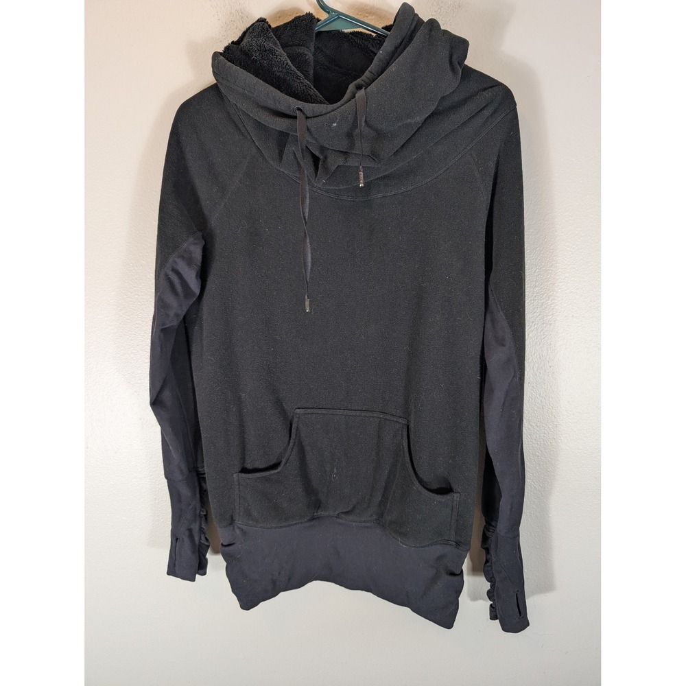 Lululemon Women 8 Don't Worry Be Happy Pullover Black Fleece Funnel Neck W3228S